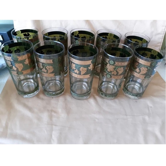 Set of 10 Mid Century Modern Green Collins Glasses - Picture 2 of 2